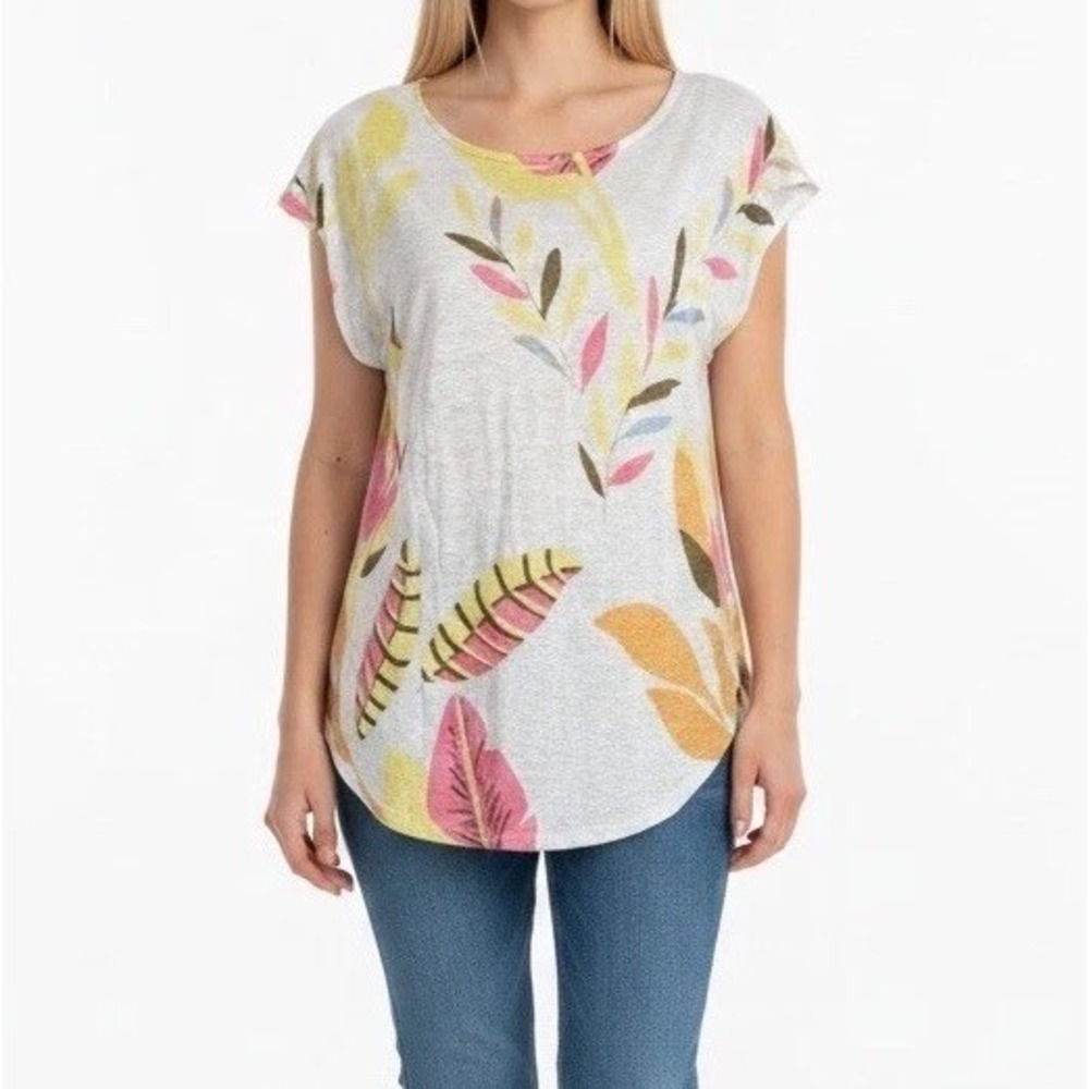 Cynthia Rowley 100% Linen Tropical Floral Top S Cap Sleeve Lightweight Blouse